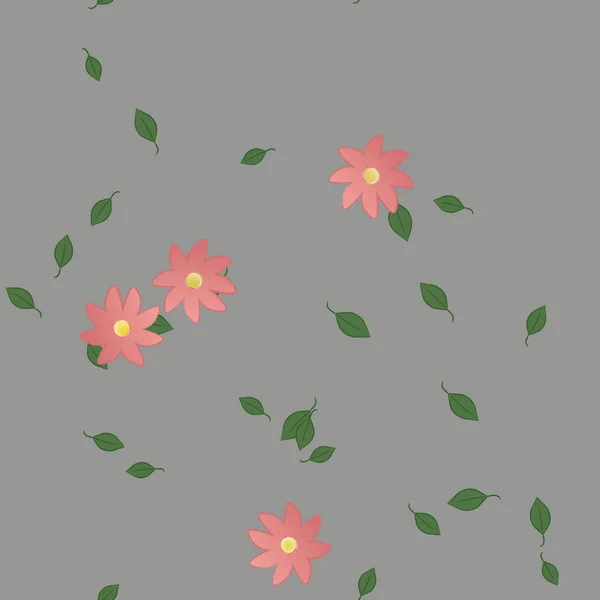 Flores Simples Con Hojas Verdes Composición Libre Ilustración Vectorial — Archivo Imágenes Vectoriales