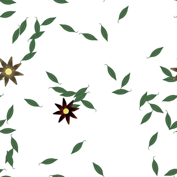 Flores Simples Con Hojas Verdes Composición Libre Ilustración Vectorial — Archivo Imágenes Vectoriales