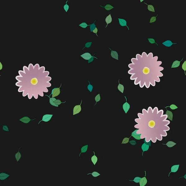 Flores Simples Con Hojas Verdes Composición Libre Ilustración Vectorial — Vector de stock