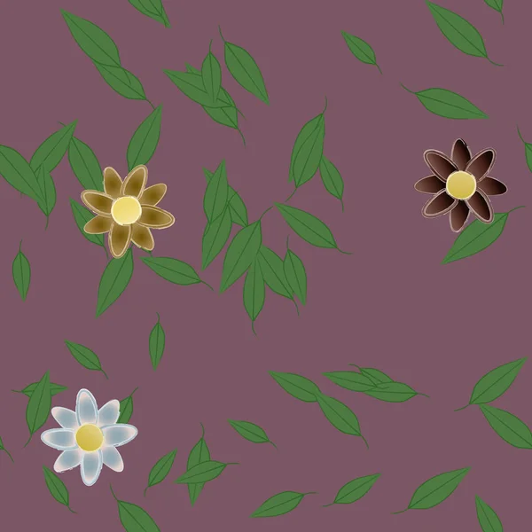 Простые Цветы Зелеными Листьями Свободной Композиции Векторная Иллюстрация — стоковый вектор
