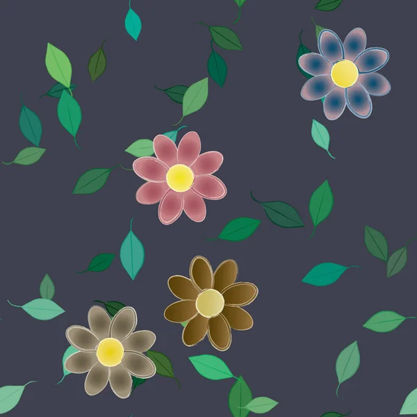 Flores Simples Con Hojas Verdes Composición Libre Ilustración Vectorial — Archivo Imágenes Vectoriales