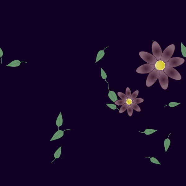 Flores Simples Con Hojas Verdes Composición Libre Ilustración Vectorial — Vector de stock