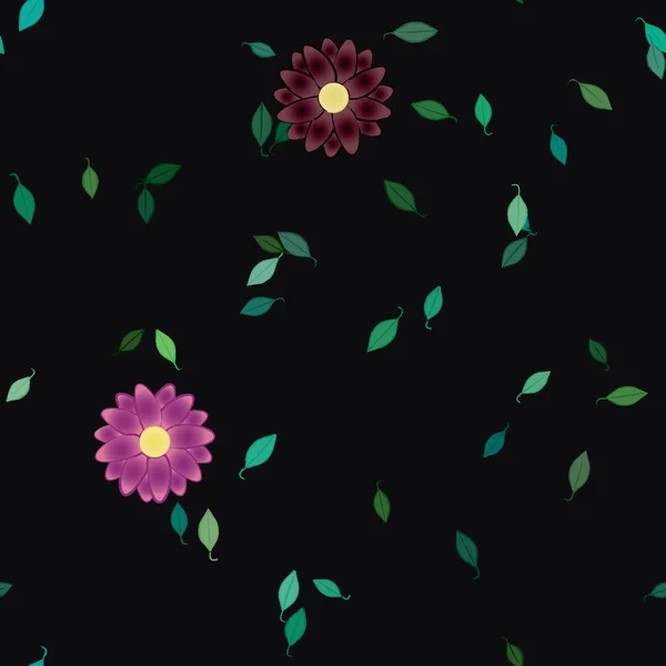 Fleurs Simples Avec Des Feuilles Vertes Composition Libre Illustration Vectorielle — Image vectorielle