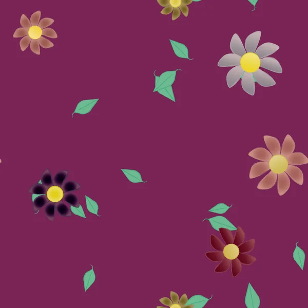 Fleurs Simples Avec Des Feuilles Vertes Composition Libre Illustration Vectorielle — Image vectorielle