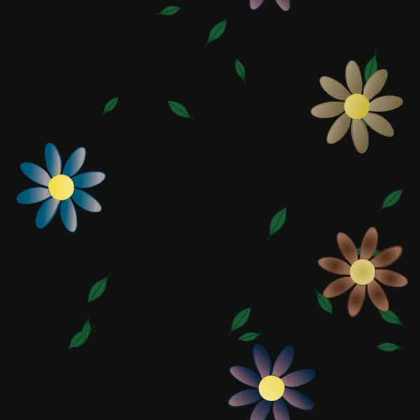 Fleurs Simples Avec Des Feuilles Vertes Composition Libre Illustration Vectorielle — Image vectorielle