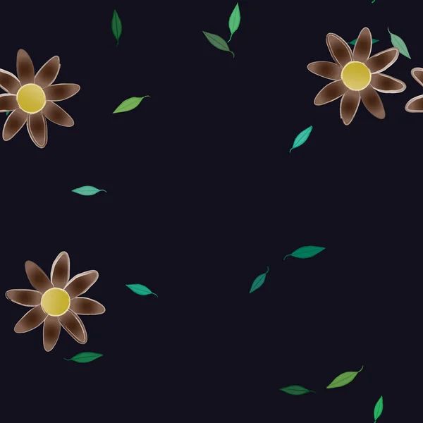 Flores Simples Con Hojas Verdes Composición Libre Ilustración Vectorial — Vector de stock