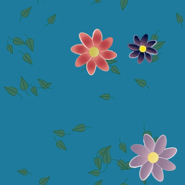 Flores Simples Con Hojas Verdes Composición Libre Ilustración Vectorial — Archivo Imágenes Vectoriales