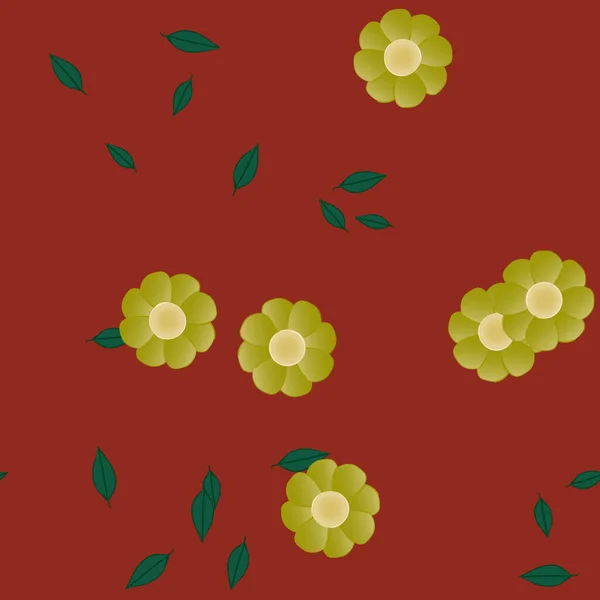 Fleurs Simples Avec Des Feuilles Vertes Composition Libre Illustration Vectorielle — Image vectorielle