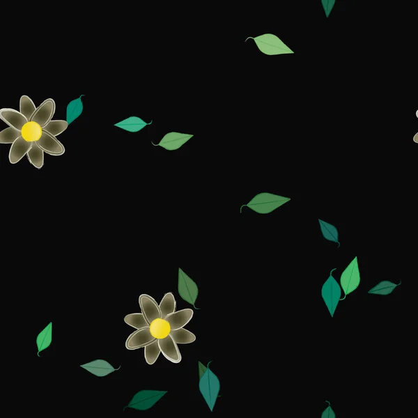 Fleurs Simples Avec Des Feuilles Vertes Composition Libre Illustration Vectorielle — Image vectorielle