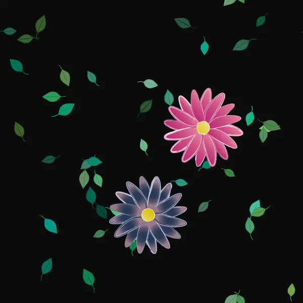 Flores Simples Con Hojas Verdes Composición Libre Ilustración Vectorial — Archivo Imágenes Vectoriales