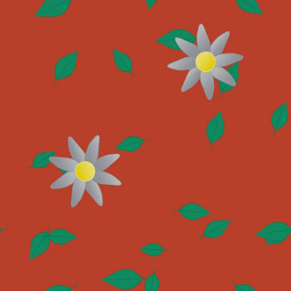 Flores Simples Con Hojas Verdes Composición Libre Ilustración Vectorial — Vector de stock