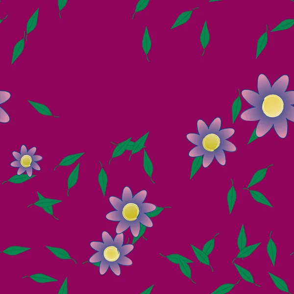 Flores Simples Con Hojas Verdes Composición Libre Ilustración Vectorial — Vector de stock