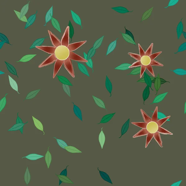 Flores Simples Con Hojas Verdes Composición Libre Ilustración Vectorial — Vector de stock