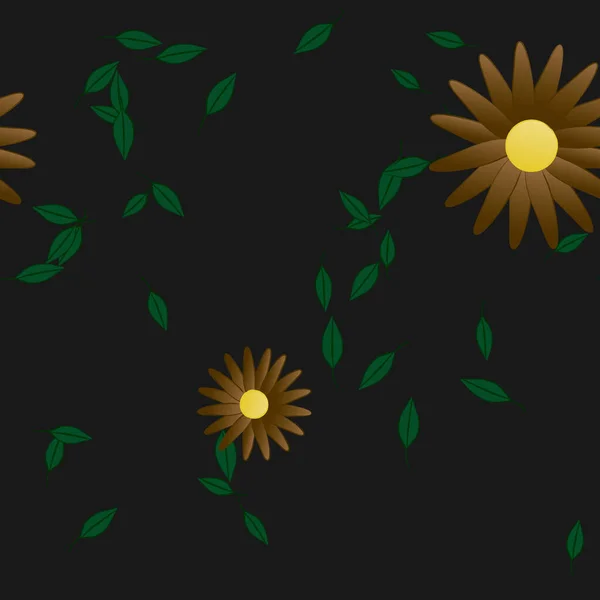 Fleurs Simples Avec Des Feuilles Vertes Composition Libre Illustration Vectorielle — Image vectorielle