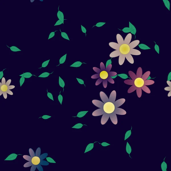 Flores Simples Con Hojas Verdes Composición Libre Ilustración Vectorial — Archivo Imágenes Vectoriales