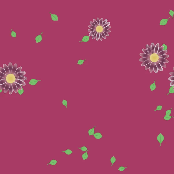 Flores Simples Con Hojas Verdes Composición Libre Ilustración Vectorial — Vector de stock