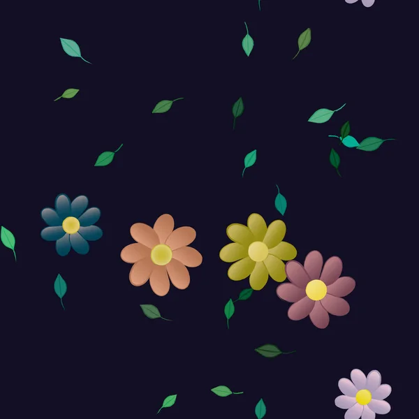 Fleurs Simples Avec Des Feuilles Vertes Composition Libre Illustration Vectorielle — Image vectorielle