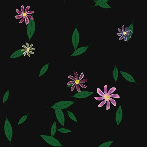 Fleurs Simples Avec Des Feuilles Vertes Composition Libre Illustration Vectorielle — Image vectorielle