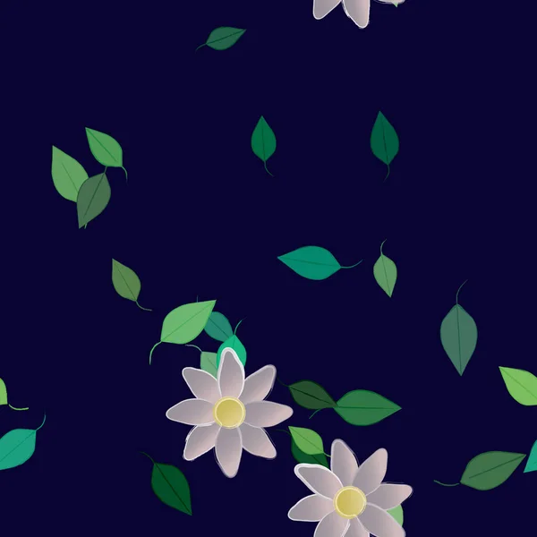 Flores Simples Con Hojas Verdes Composición Libre Ilustración Vectorial — Vector de stock