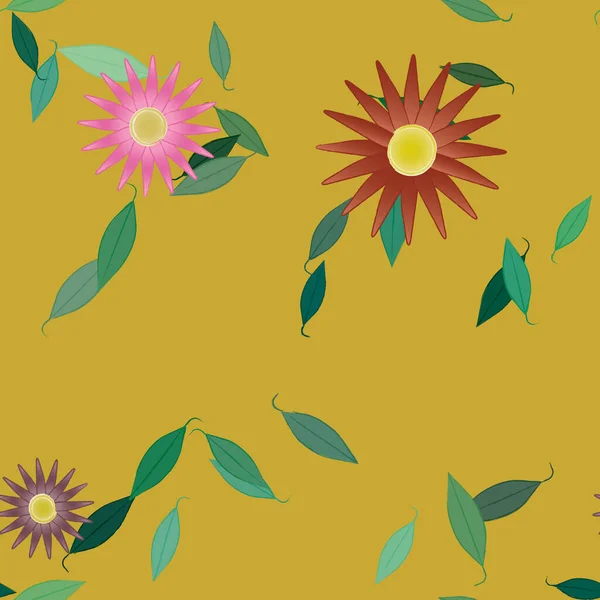 Flores Simples Con Hojas Verdes Composición Libre Ilustración Vectorial — Vector de stock