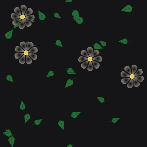 Eenvoudige Bloemen Met Groene Bladeren Vrije Samenstelling Vector Illustratie — Stockvector