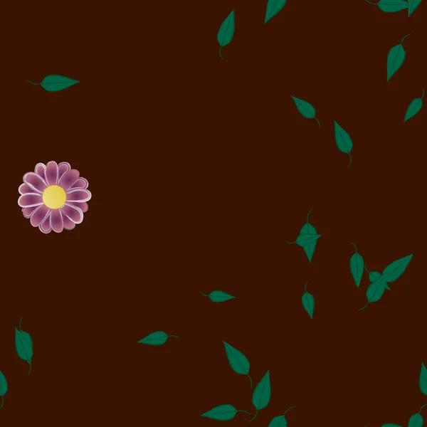 Flores Simples Con Hojas Verdes Composición Libre Ilustración Vectorial — Vector de stock