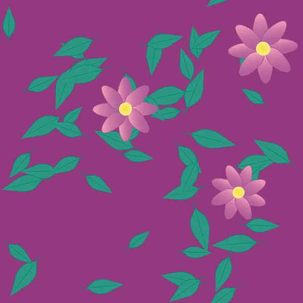 Flores Simples Con Hojas Verdes Composición Libre Ilustración Vectorial — Vector de stock