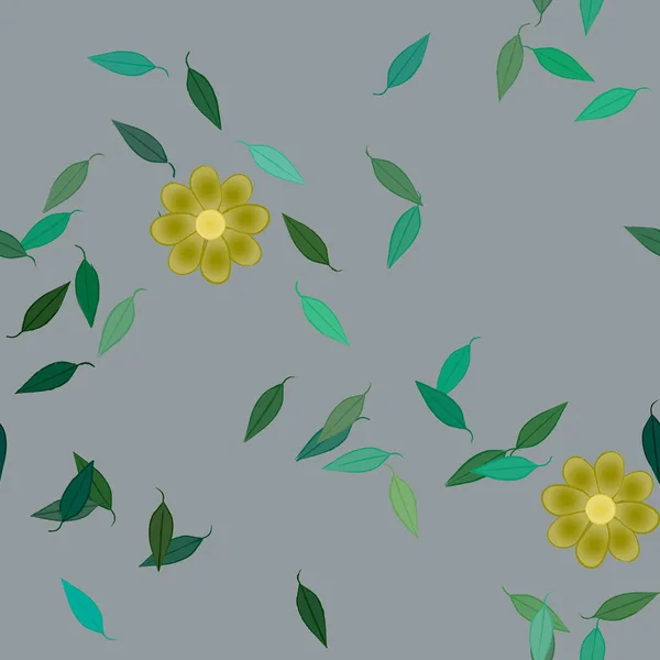 Flores Simples Con Hojas Verdes Composición Libre Ilustración Vectorial — Vector de stock