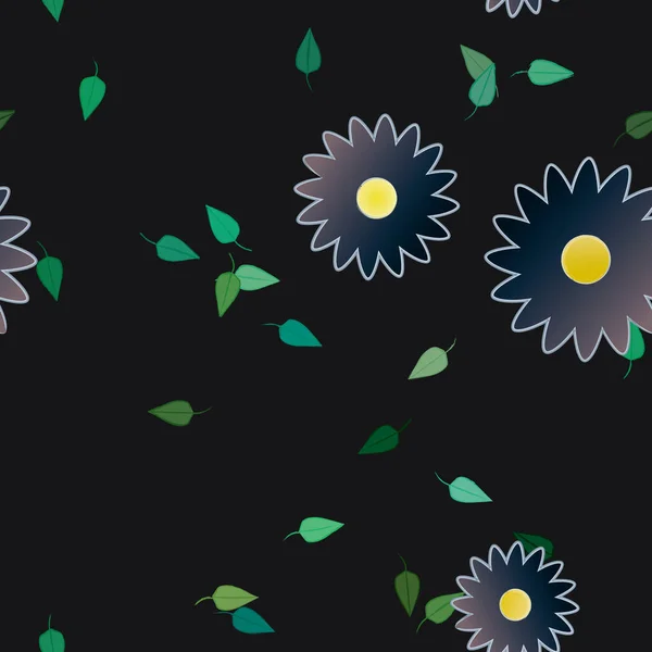 Flores Simples Con Hojas Verdes Composición Libre Ilustración Vectorial — Vector de stock