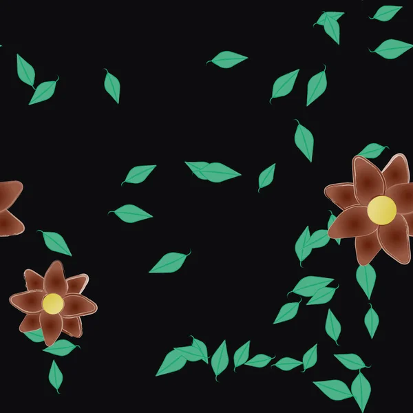 Fleurs Simples Avec Des Feuilles Vertes Composition Libre Illustration Vectorielle — Image vectorielle