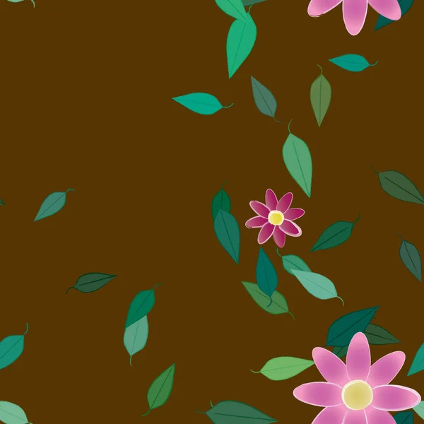 Flores Simples Con Hojas Verdes Composición Libre Ilustración Vectorial — Vector de stock