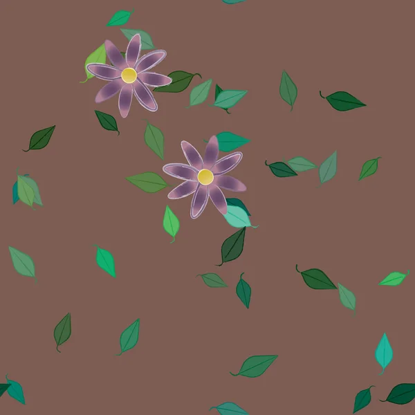 Fleurs Simples Avec Des Feuilles Vertes Composition Libre Illustration Vectorielle — Image vectorielle