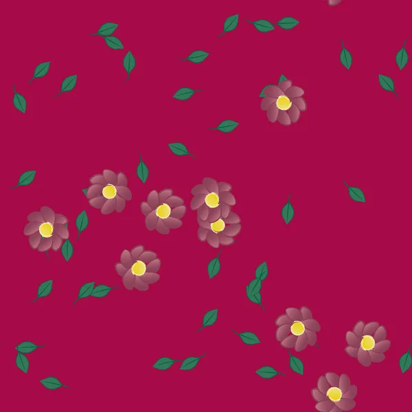 Flores Simples Con Hojas Verdes Composición Libre Ilustración Vectorial — Vector de stock