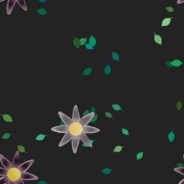 Flores Simples Con Hojas Verdes Composición Libre Ilustración Vectorial — Vector de stock