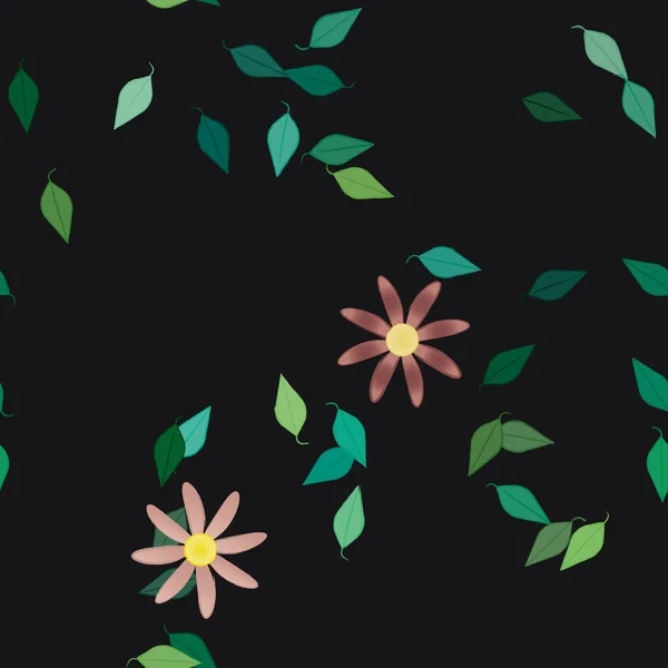 Flores Simples Con Hojas Verdes Composición Libre Ilustración Vectorial — Archivo Imágenes Vectoriales