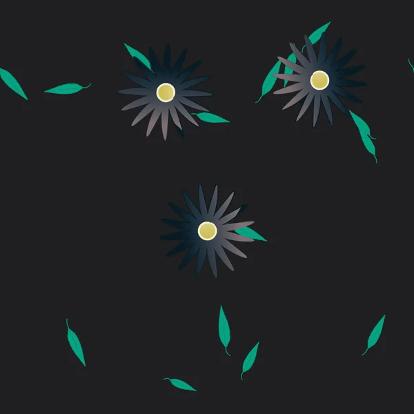 Flores Simples Con Hojas Verdes Composición Libre Ilustración Vectorial — Vector de stock