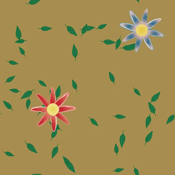 Flores Simples Con Hojas Verdes Composición Libre Ilustración Vectorial — Vector de stock