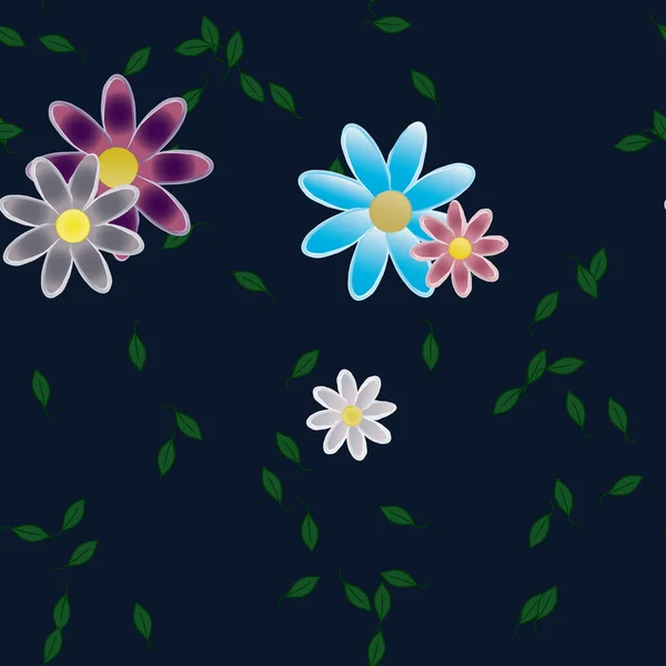 Fleurs Simples Avec Des Feuilles Vertes Composition Libre Illustration Vectorielle — Image vectorielle