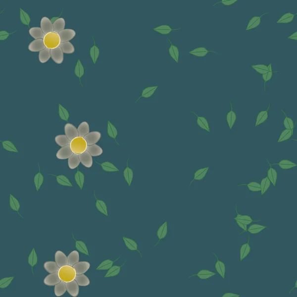 Flores Simples Con Hojas Verdes Composición Libre Ilustración Vectorial — Vector de stock