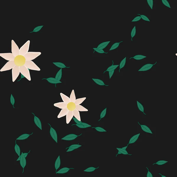 Flores Simples Con Hojas Verdes Composición Libre Ilustración Vectorial — Vector de stock