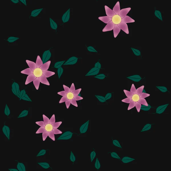 Flores Simples Con Hojas Verdes Composición Libre Ilustración Vectorial — Archivo Imágenes Vectoriales