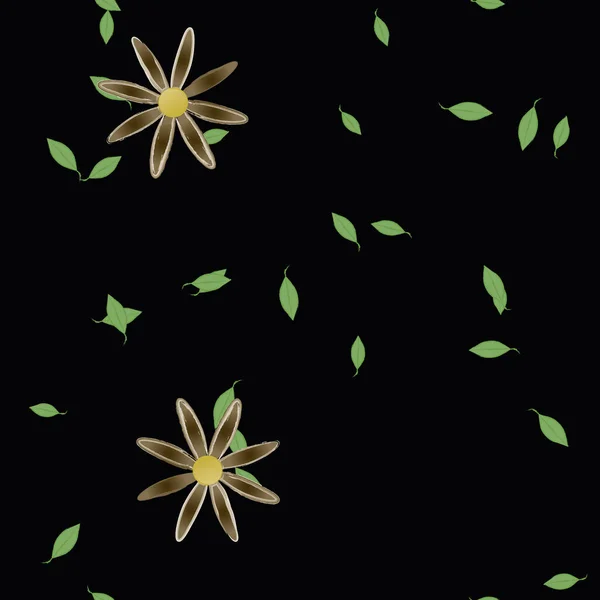 Fleurs Simples Avec Des Feuilles Vertes Composition Libre Illustration Vectorielle — Image vectorielle