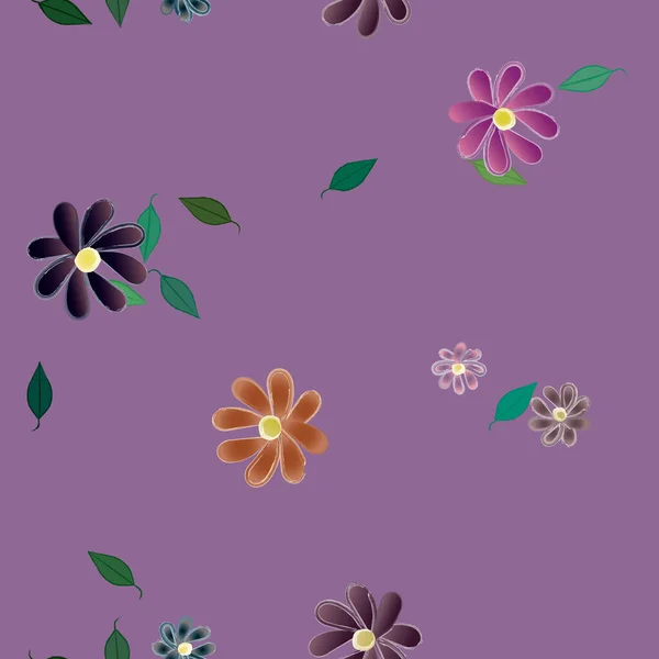 Flores Simples Con Hojas Verdes Composición Libre Ilustración Vectorial — Vector de stock