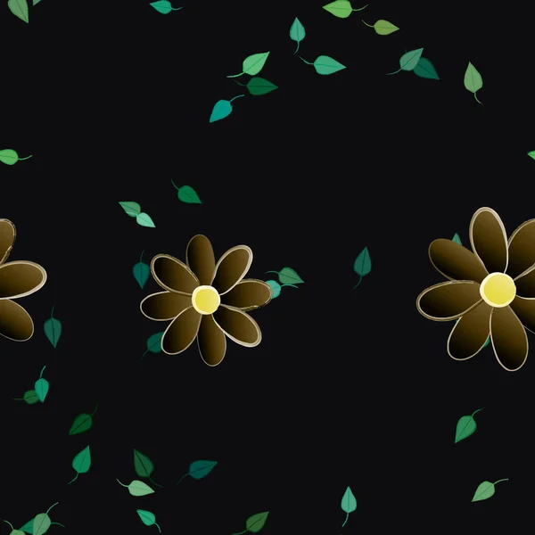 Flores Simples Con Hojas Verdes Composición Libre Ilustración Vectorial — Vector de stock