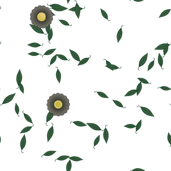 Flores Simples Con Hojas Verdes Composición Libre Ilustración Vectorial — Vector de stock