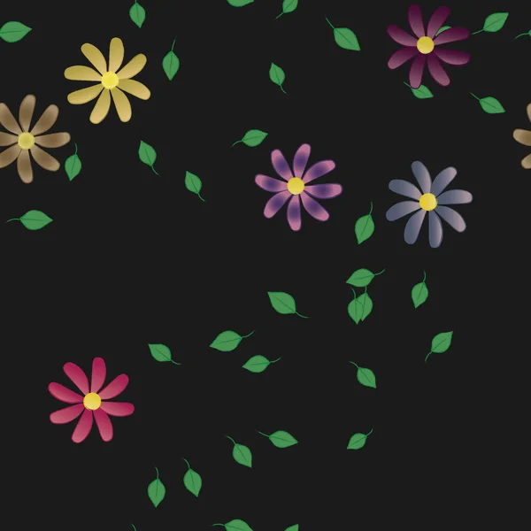 Flores Simples Con Hojas Verdes Composición Libre Ilustración Vectorial — Vector de stock