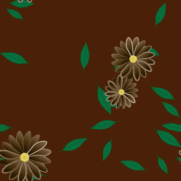 Flores Simples Con Hojas Verdes Composición Libre Ilustración Vectorial — Vector de stock