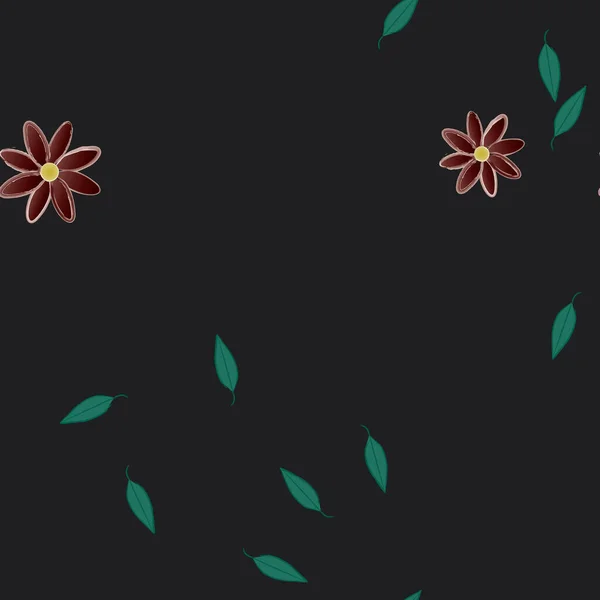 Flores Simples Con Hojas Verdes Composición Libre Ilustración Vectorial — Vector de stock