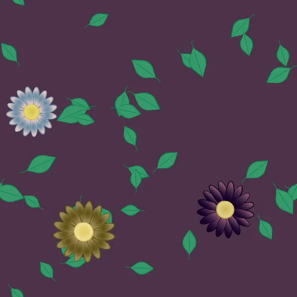 Flores Simples Con Hojas Verdes Composición Libre Ilustración Vectorial — Archivo Imágenes Vectoriales