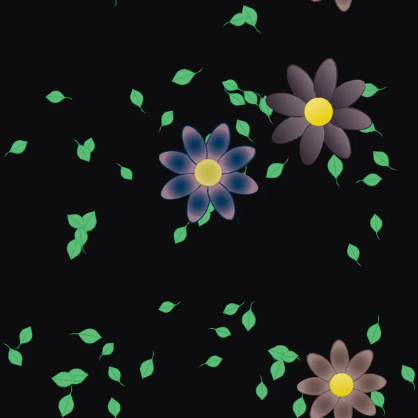 Fleurs Simples Avec Des Feuilles Vertes Composition Libre Illustration Vectorielle — Image vectorielle